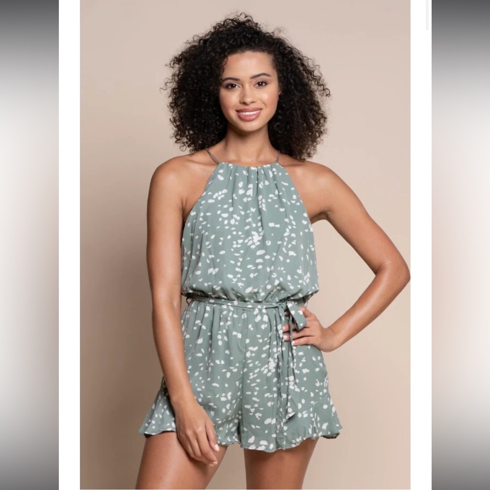 She & Sky Trendy Sage Green Romper